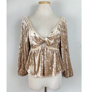 Entro Top Size Large Pink Crushed Velvet Stretch Fabric Lace Trim Cropped  Brand